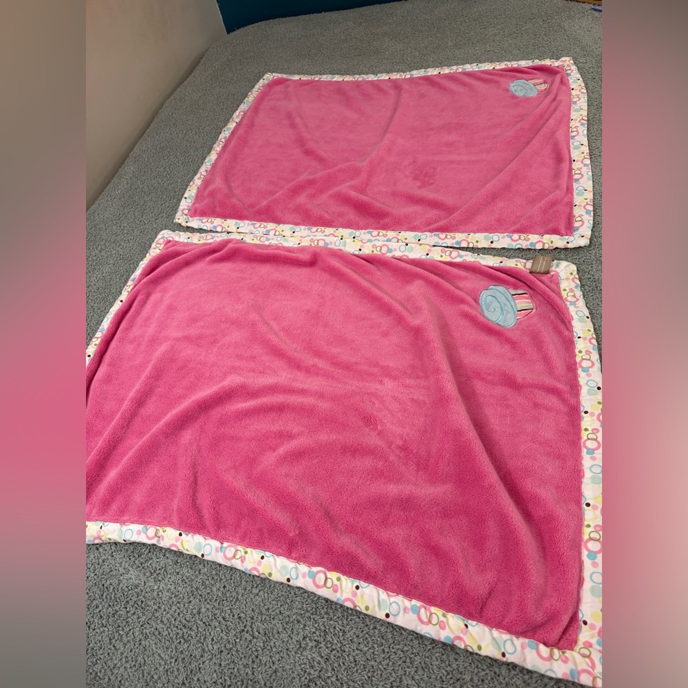 Trend Lab Pink Cupcake Plush Baby Blanket W/ Polka Dot Trim - 2 Pack